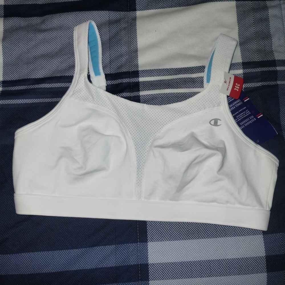 Champion Women's White and Blue Sports Bra 39C